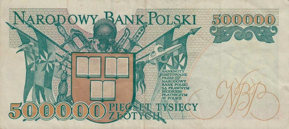 Back of Poland p161a: 500000 Zlotych from 1993