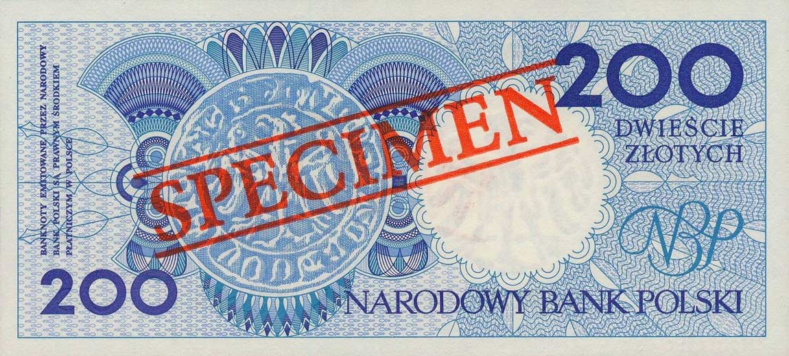 Back of Poland p171s: 200 Zlotych from 1990