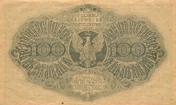 Back of Poland p17a: 100 Marek from 1919