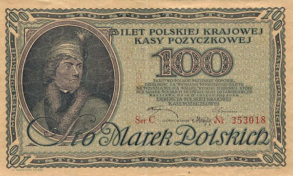 Front of Poland p17a: 100 Marek from 1919
