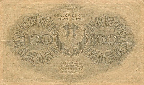 Back of Poland p17b: 100 Marek from 1919