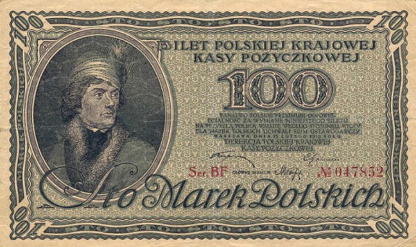 Front of Poland p17b: 100 Marek from 1919