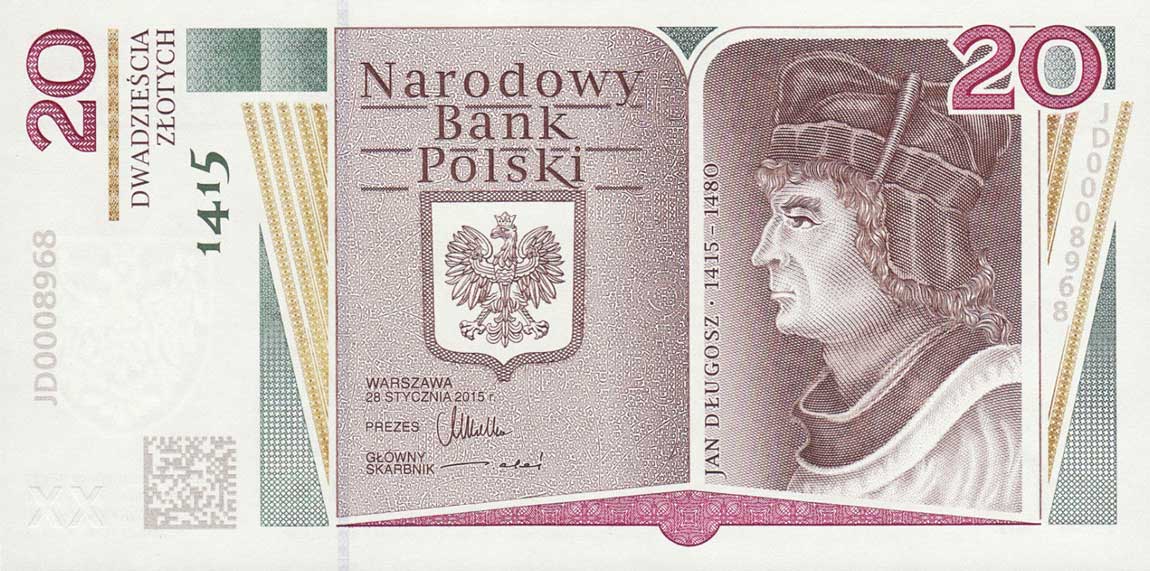 Front of Poland p188: 20 Zlotych from 2015