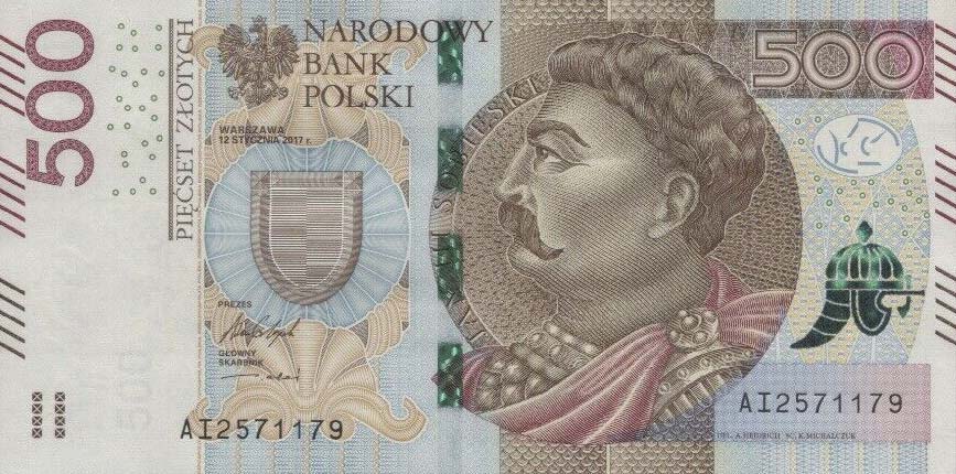 Front of Poland p190b: 500 Zlotych from 2017