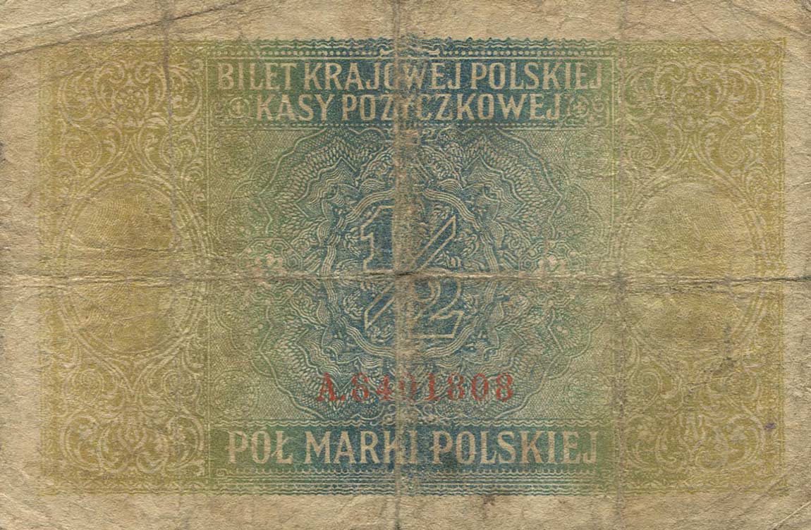 Back of Poland p1: 0.5 Marki from 1917