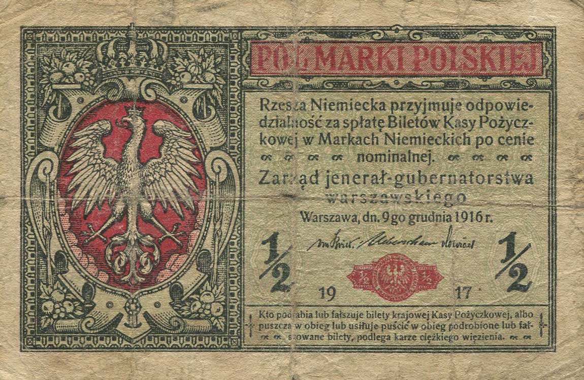 Front of Poland p1: 0.5 Marki from 1917