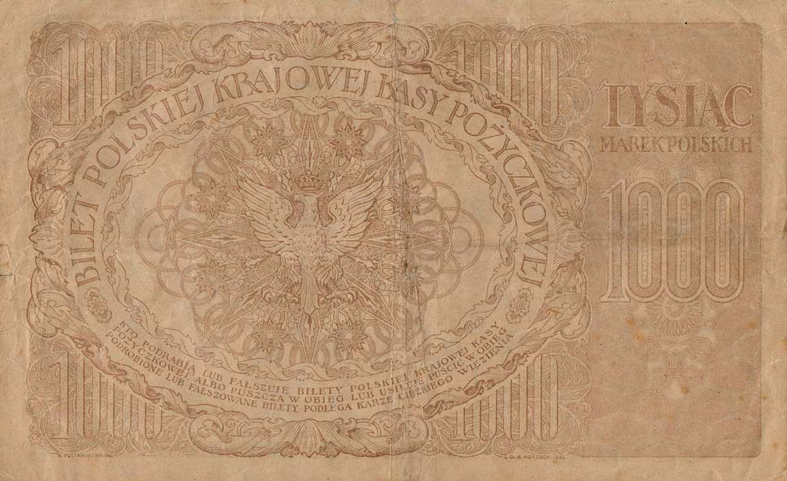 Back of Poland p22a: 1000 Marek from 1919