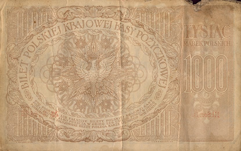 Back of Poland p22c: 1000 Marek from 1919