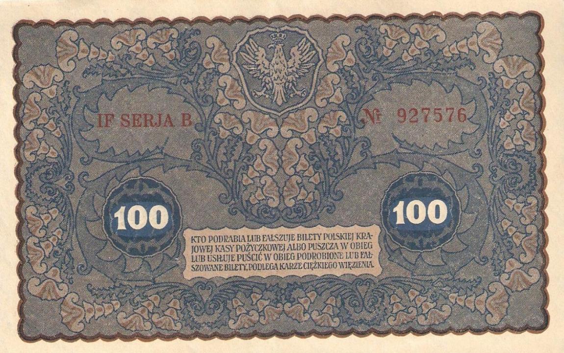 Back of Poland p27: 100 Marek from 1919