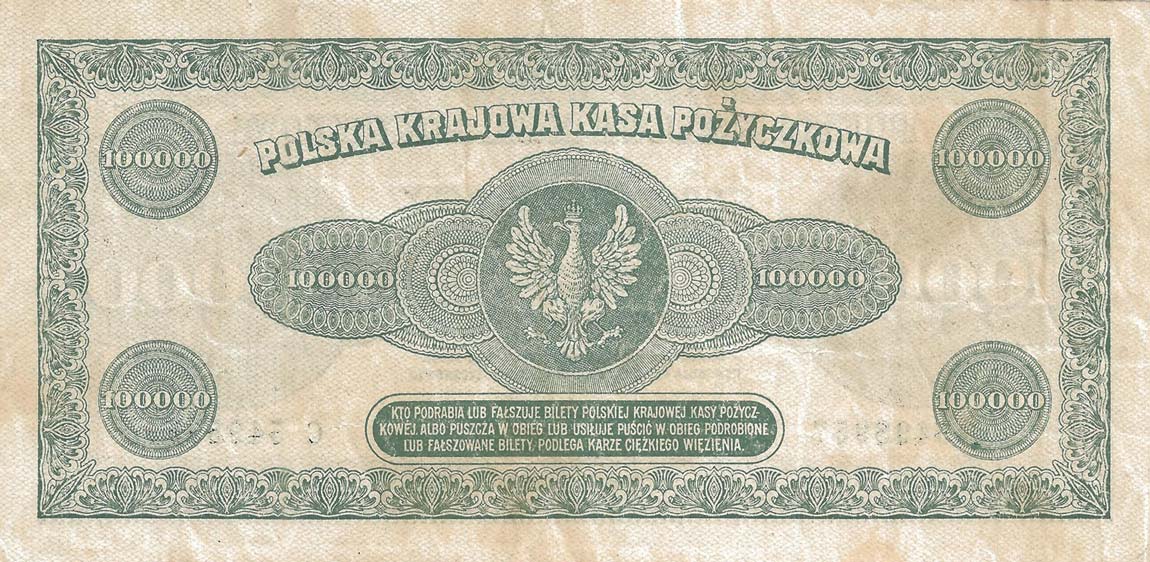 Back of Poland p34a: 100000 Marek from 1923