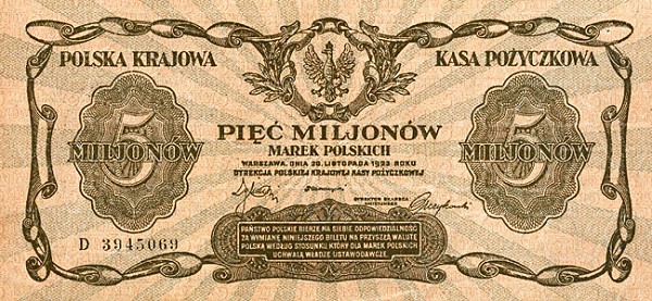 Front of Poland p38a: 5000000 Marek from 1923