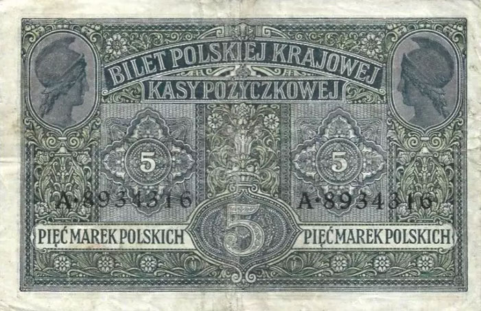 Back of Poland p3A: 5 Marek from 1917