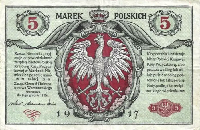 Front of Poland p3A: 5 Marek from 1917