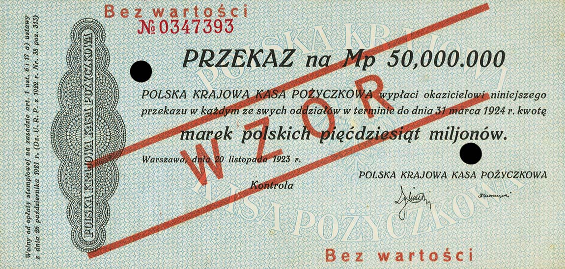 Front of Poland p40s: 50000000 Marek from 1923