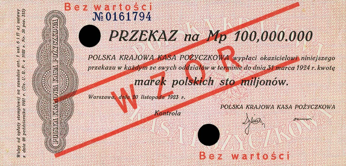 Front of Poland p41s: 100000000 Marek from 1923