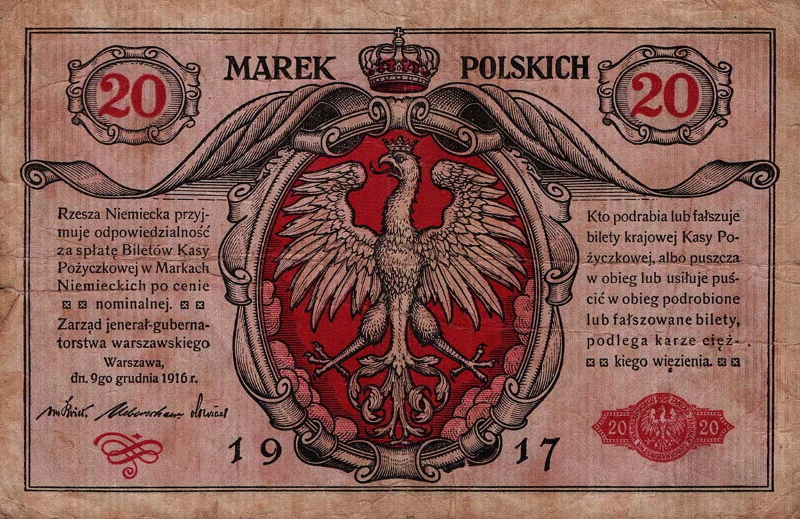 Front of Poland p4a: 20 Marek from 1917