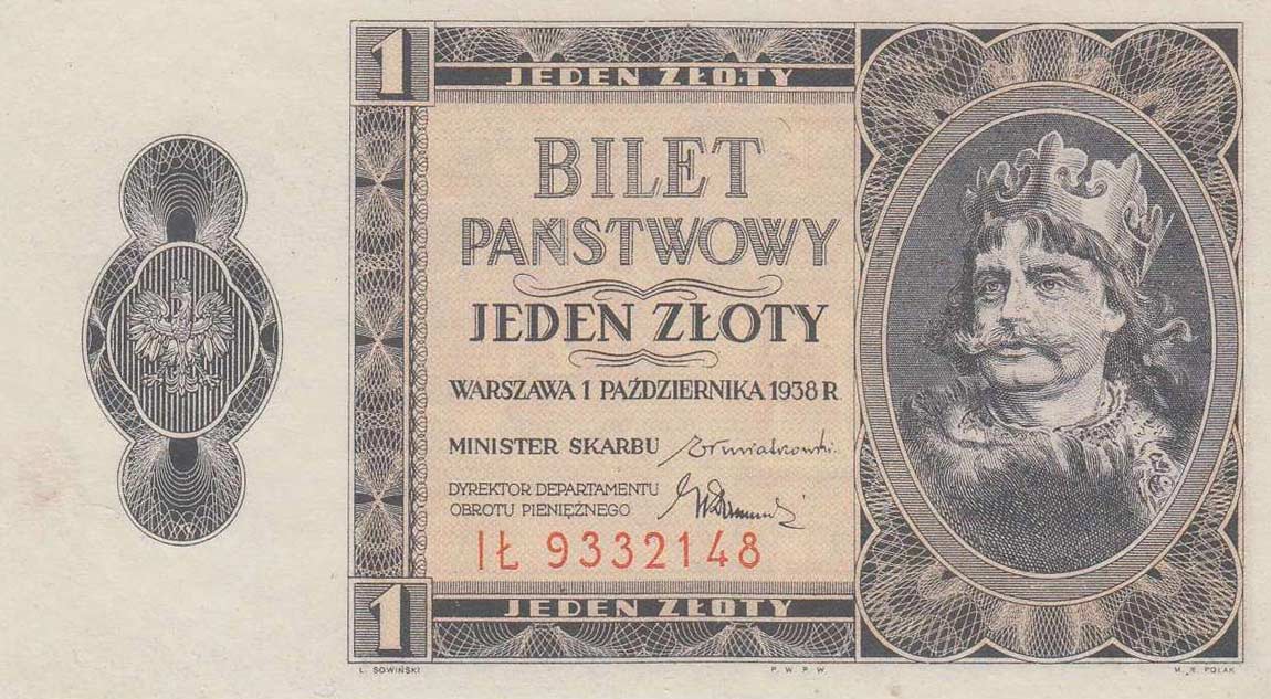 Front of Poland p50: 1 Zloty from 1938