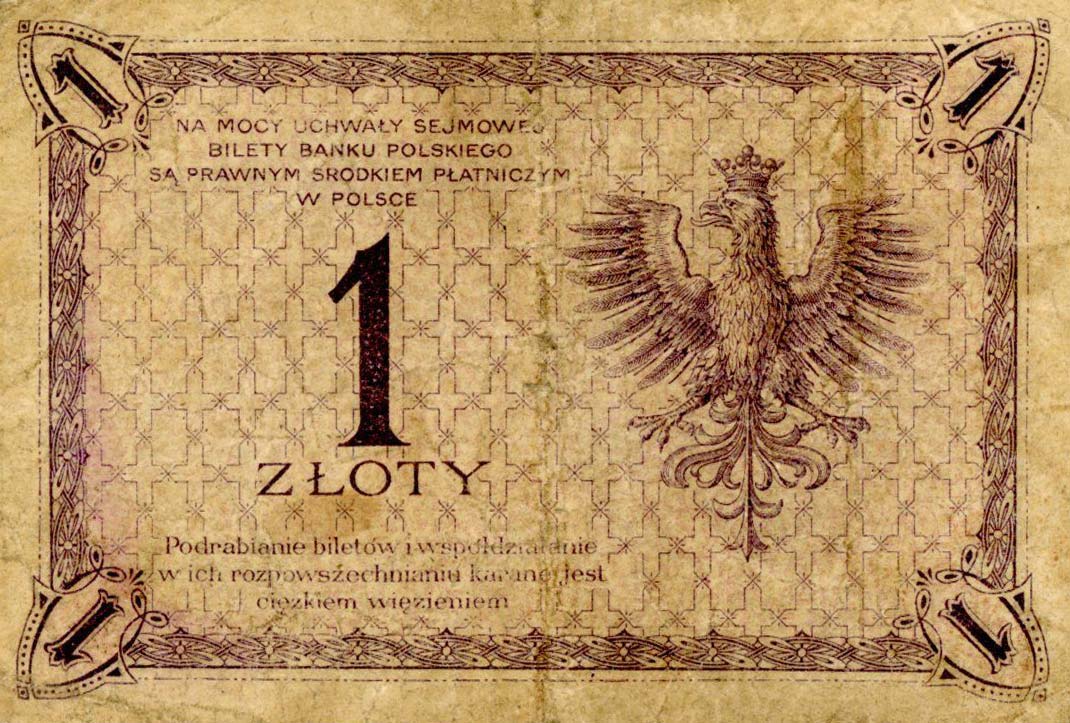 Back of Poland p51: 1 Zloty from 1919