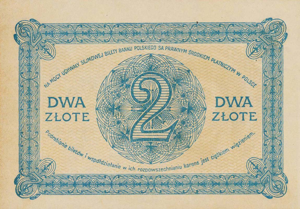 Back of Poland p52: 2 Zlotych from 1919