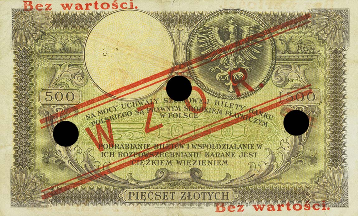 Back of Poland p58s: 500 Zlotych from 1919