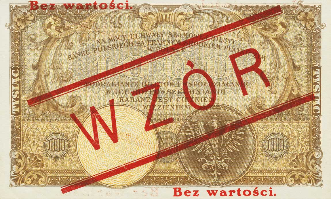Back of Poland p59s: 1000 Zlotych from 1919