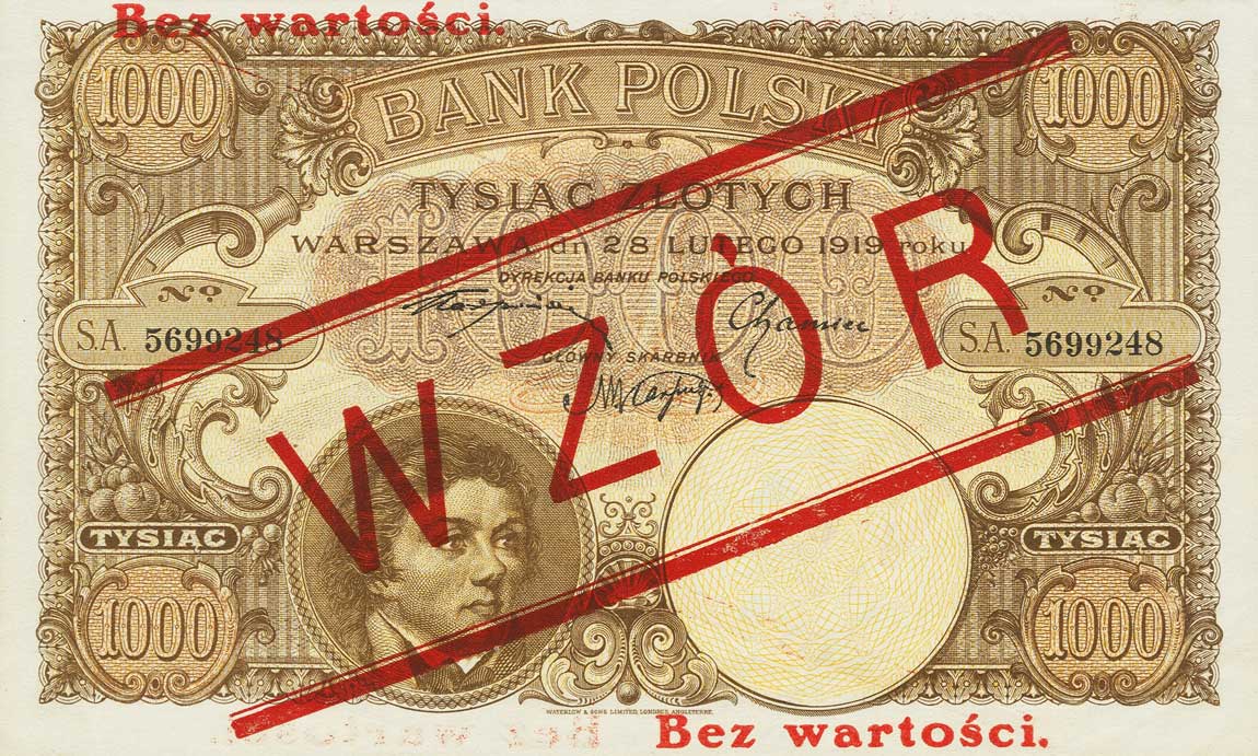 Front of Poland p59s: 1000 Zlotych from 1919