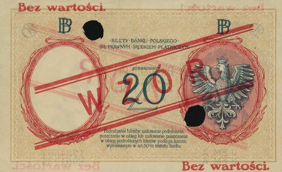 Back of Poland p63s: 20 Zlotych from 1924