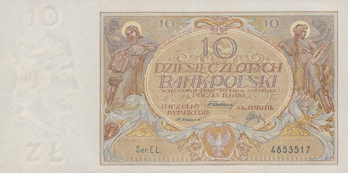 Front of Poland p69: 10 Zlotych from 1929