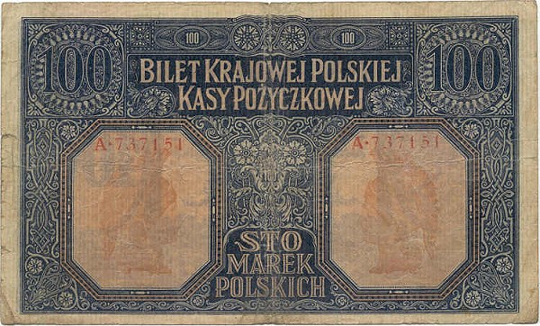 Back of Poland p6a: 100 Marek from 1916