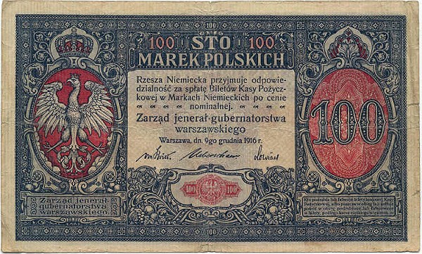 Front of Poland p6a: 100 Marek from 1916