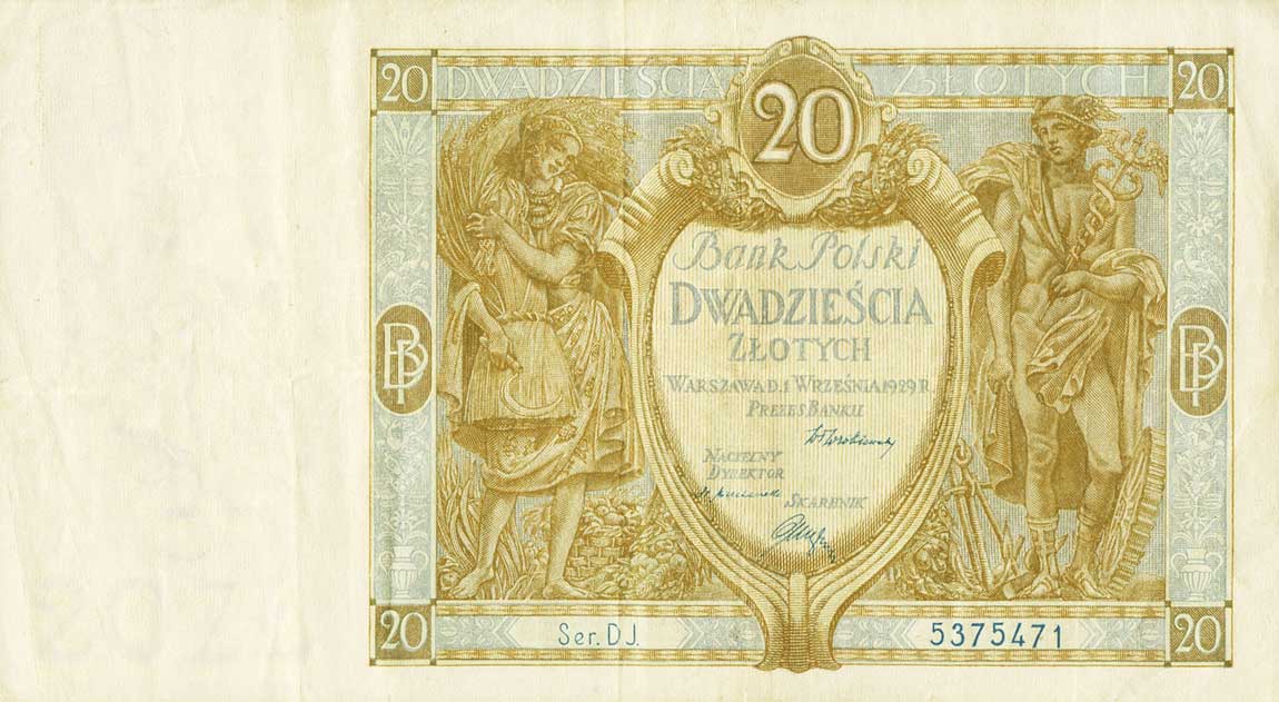 Front of Poland p70: 20 Zlotych from 1929