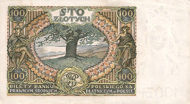 Back of Poland p75a: 100 Zlotych from 1934