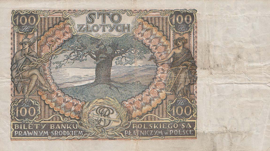 Back of Poland p75b: 100 Zlotych from 1934