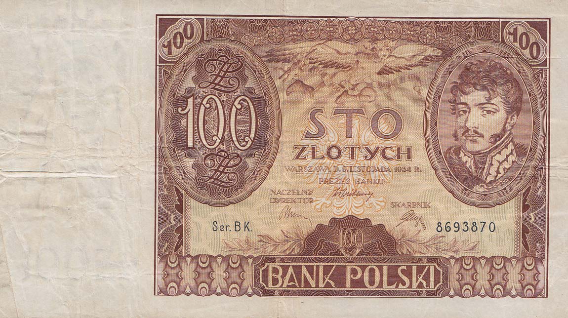 Front of Poland p75b: 100 Zlotych from 1934