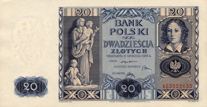 Front of Poland p77a: 20 Zlotych from 1936