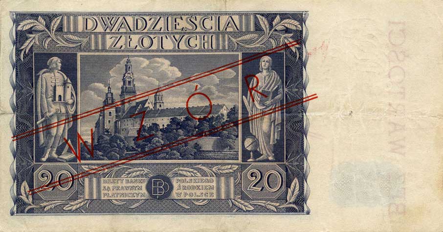 Back of Poland p77s: 20 Zlotych from 1936