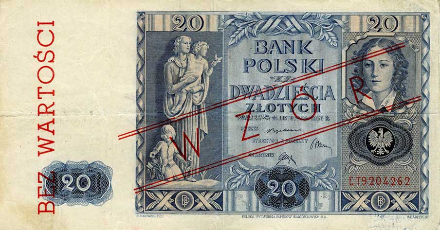 Front of Poland p77s: 20 Zlotych from 1936