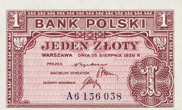 Front of Poland p79r: 1 Zloty from 1939