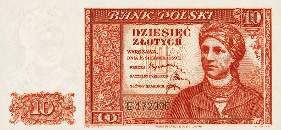 Front of Poland p82r: 10 Zlotych from 1939