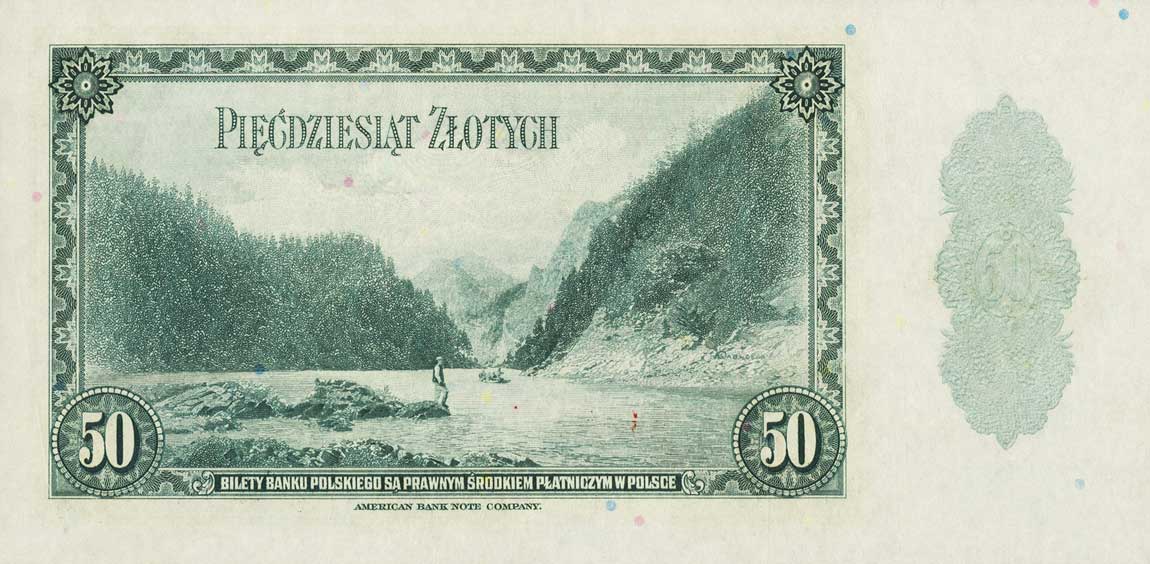 Back of Poland p88r: 50 Zlotych from 1939