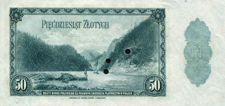 Back of Poland p88s: 50 Zlotych from 1939