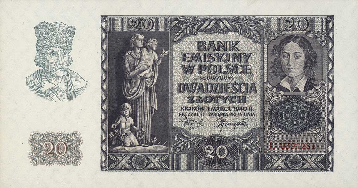 Front of Poland p95: 20 Zlotych from 1940