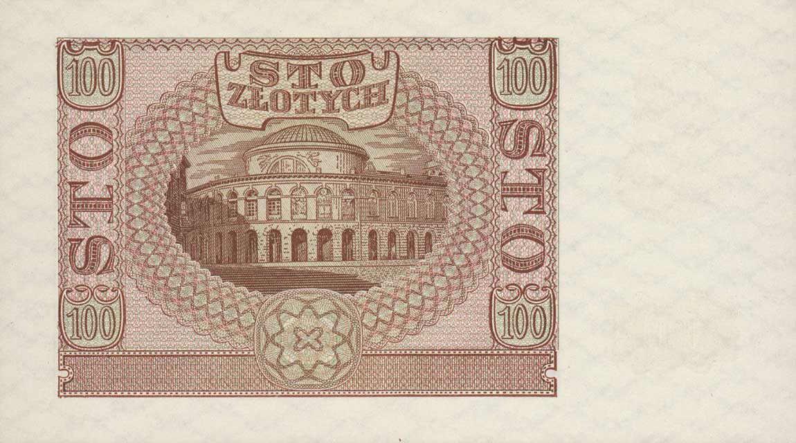 Back of Poland p97: 100 Zlotych from 1940