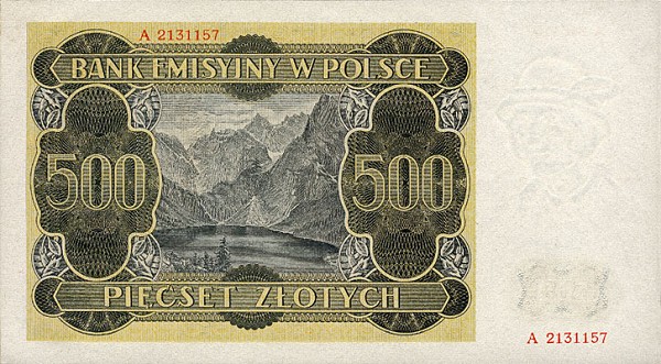 RealBanknotes.com > Poland P98: 500 Zlotych From 1940