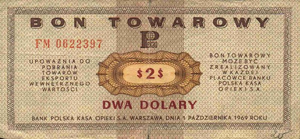 Front of Poland pFX28: 2 Dollars from 1969