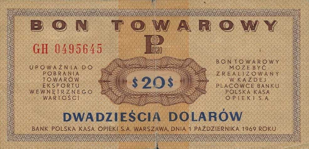 Front of Poland pFX31: 20 Dollars from 1969