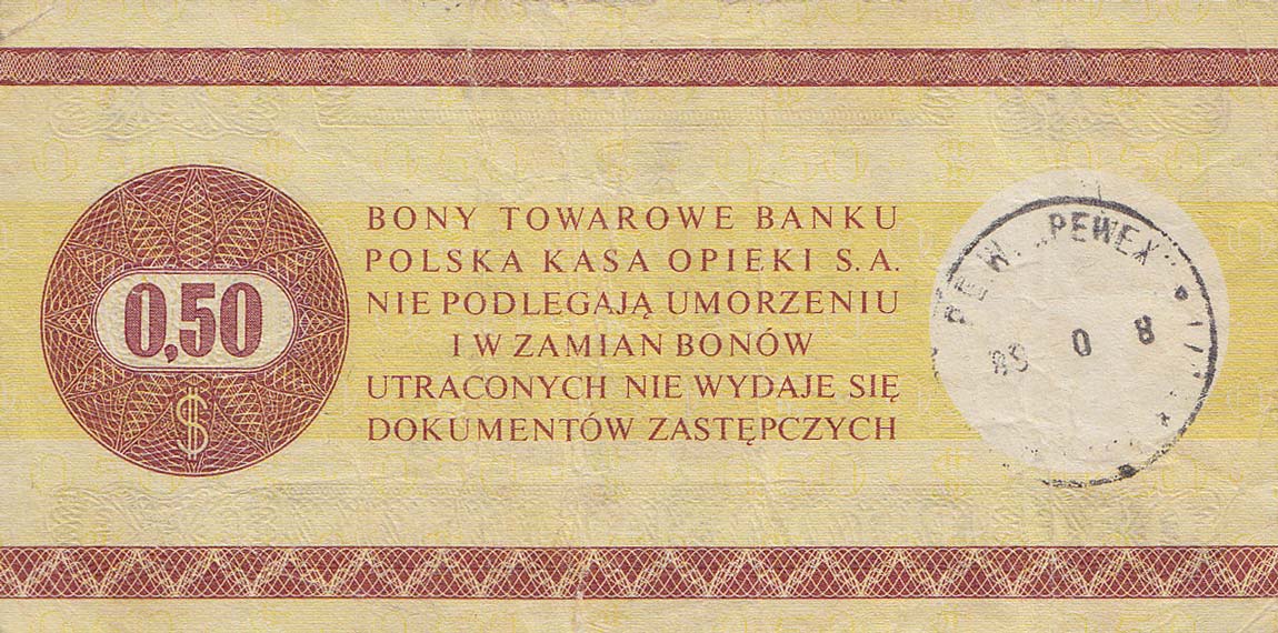 Back of Poland pFX39: 50 Cents from 1979