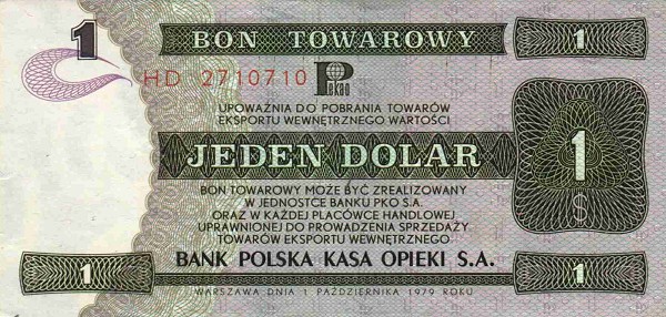 Front of Poland pFX40: 1 Dollar from 1979