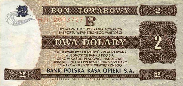 Front of Poland pFX41: 2 Dollars from 1979