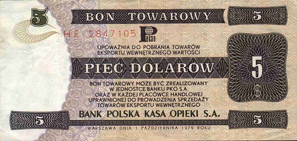 Front of Poland pFX42: 5 Dollars from 1979